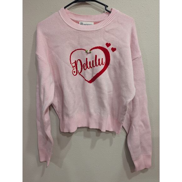 Cute pink heart "Delulu" graphic sweater by No Boundaries Juniors size Medium - Picture 1 of 9